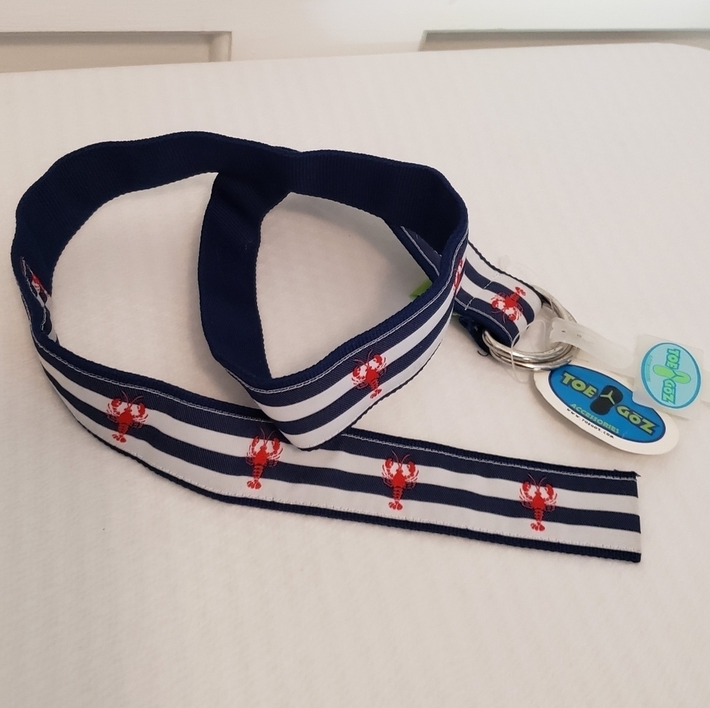 NWT Toe Goz D-Ring Fabric "Striped/Lobster" Print Belt Size Small, Preppy